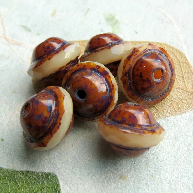 AGED IVORY SATURNS . 8 Czech Picasso Glass Beads . 8 mm by 9 mm beads . Supplies for Jewelry Making image 7