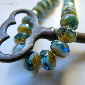 SWIRLED BEACH RONDELLES . 10 Czech Faceted Picasso Glass Beads . 6 by 8 mm . Supplies for Jewelry Making