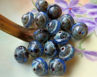 15 Perle Di Saturno In Vetro Ceco Blu-verde A Spirale - Foto 13