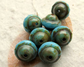 Cuentas Saturno de cristal checo azul cielo: acabado Picasso (8 piezas, 10 mm)