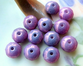 PURPLEBERRY LUSTER GEMS . 15 Czech Picasso Glass Beads . 4 mm by 7 mm . Supplies for Jewelry Making