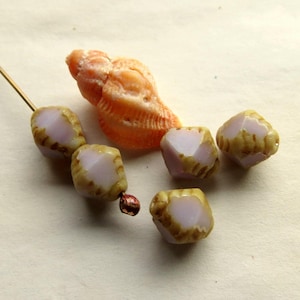 LIGHT LILAC BICONES . 10 Czech Picasso Glass Beads . 9 mm by 8 mm . Supplies for Jewelry Making, Artisan Beads