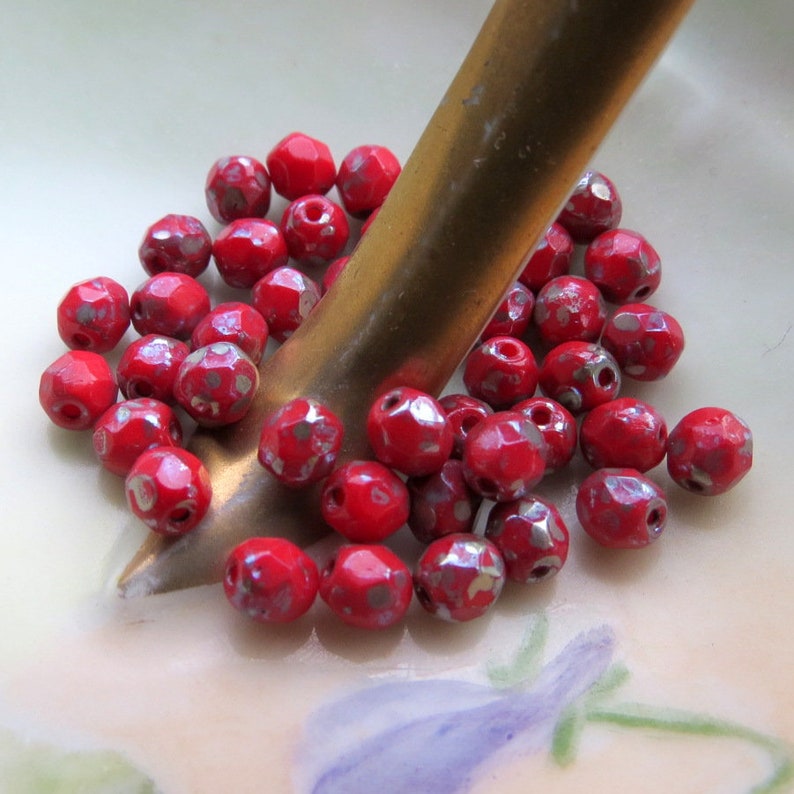 Czech Fire Polished Picasso Glass Beads Supplies for Jewelry Making 50 beads 4 mm New RED PICASSO ROUNDS