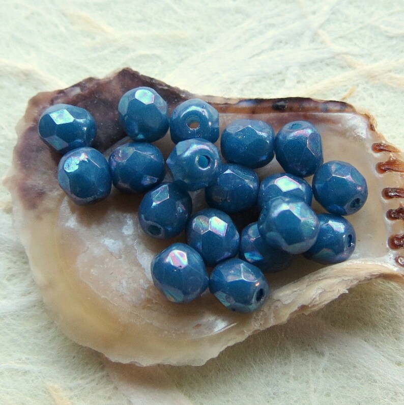 Supplies for Jewelry Making New BLUE NEBULA ROUNDS 50 beads 4 mm Czech Fire Polished Glass Beads