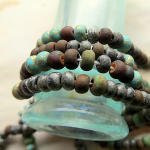 MATTE AGED MIX .  Czech Picasso Metallic Seed Beads . size 5/0  (one strand, about 170 beads) . Supplies for Jewelry Making