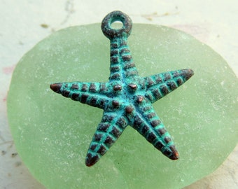 New 2 MYKONOS STARFISH CHARMS .  27 mm . Greek Charms, Pendants and Buttons . Supplies for Jewelry Making