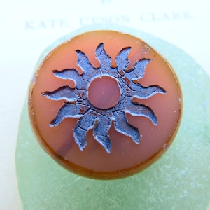 Back In Stock SALMON PINK RAYS  . Czech Picasso Glass Coin Beads . 22 mm (1 bead) . Supplies for Jewelry Making