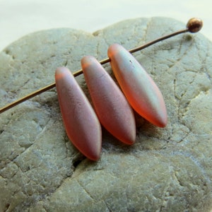 New MATTE APRICOT DAGGERS . 10 Czech Frosty Glass Beads . 16 by 5 mm .  Supplies for Jewelry Making