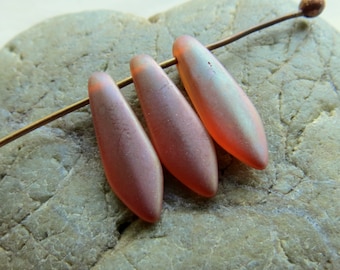 MATTE APRICOT DAGGERS . 10 Czech Frosty Glass Beads . 16 by 5 mm .  Supplies for Jewelry Making