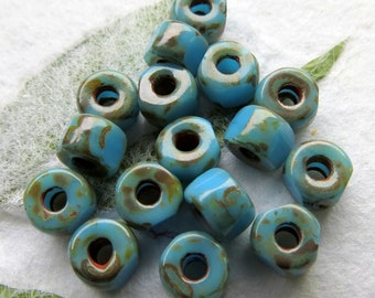 MATUBO BLUESKIES TRICUTS .  20 Czech Picasso Tricut Seed Beads . size 2/0 beads . Supplies for Jewelry Making