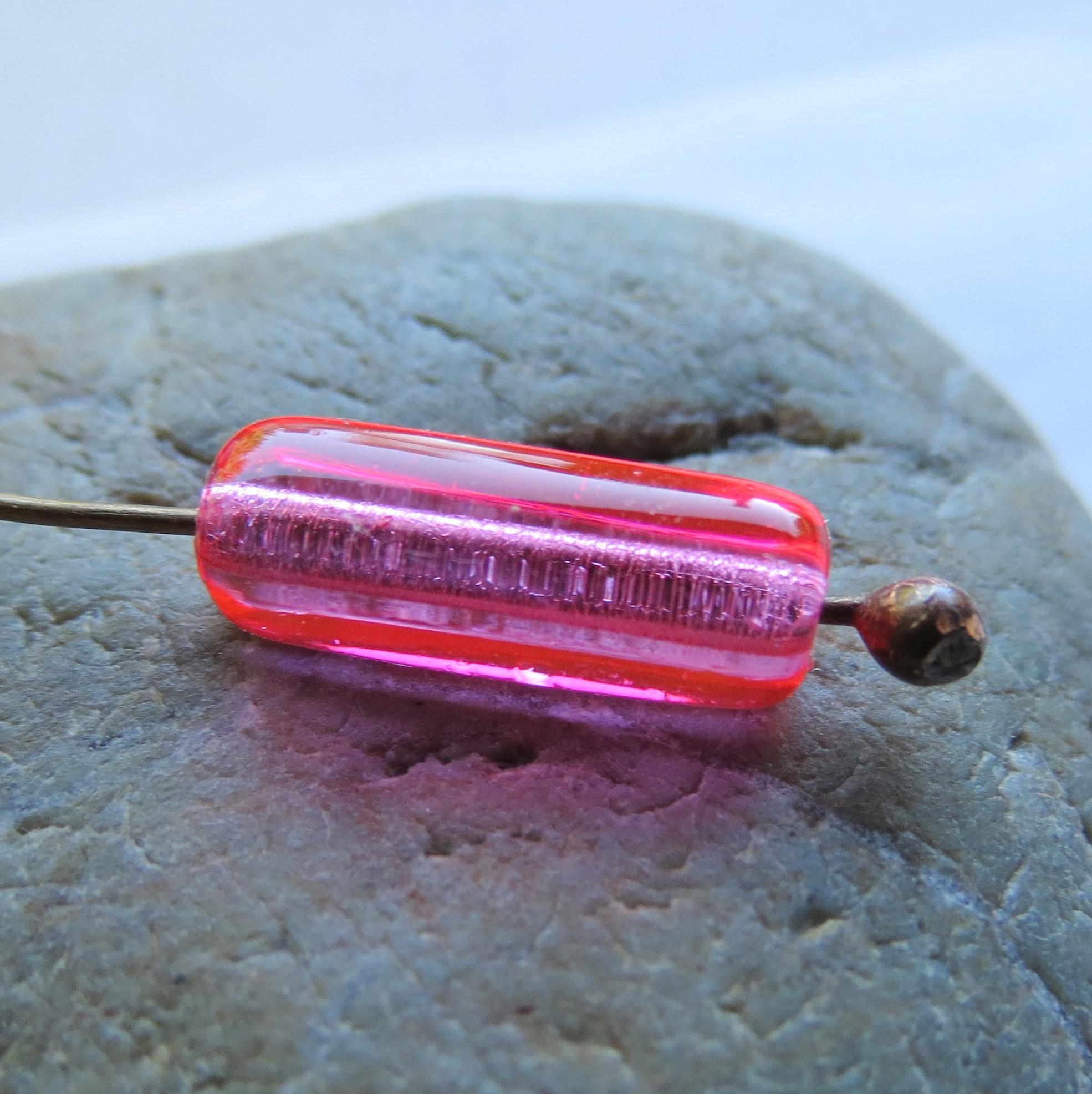 Pink Translucent Bar 15 BRIGHT PINK BARS . Czech Polished Glass Rectangle Beads . 15 by 5 Mm ...