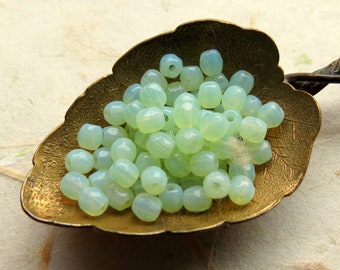 New LIGHT JADEITE ROUNDS .  50 Czech Fire Polished Glass Beads . 3 mm . Supplies for Jewelry Making