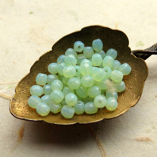 New LIGHT JADEITE ROUNDS .  50 Czech Fire Polished Glass Beads . 3 mm . Supplies for Jewelry Making