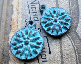 MYKONOS SUN CHARMS  .  15 mm by 19 mm . 2 charms . Greek Charms, Pendants and Buttons . Supplies for Jewelry Making