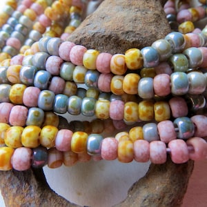 Back In Stock PINK PICASSO MIX .  Czech Glass Seed Beads . size 6/0  (one strand, about 170 beads) . Supplies for Jewelry Making