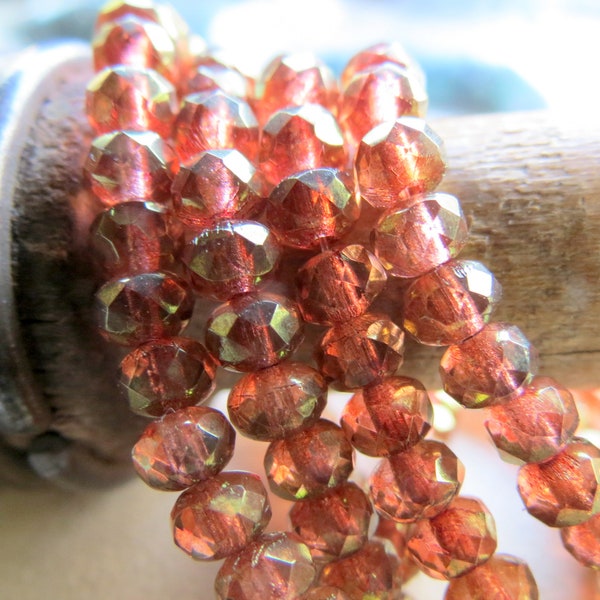 Back In Stock COPPERED PEACH GEMS . Czech Glass Beads (30 beads) 3 mm by 5 mm . Supplies for Jewelry Making