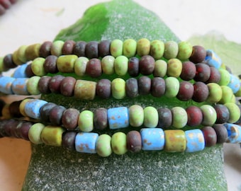 New AGED PUEBLO MIX .  Czech Matte Picasso Seed Beads . size 6/0  (one strand, about 150 beads) . Supplies for Jewelry Making