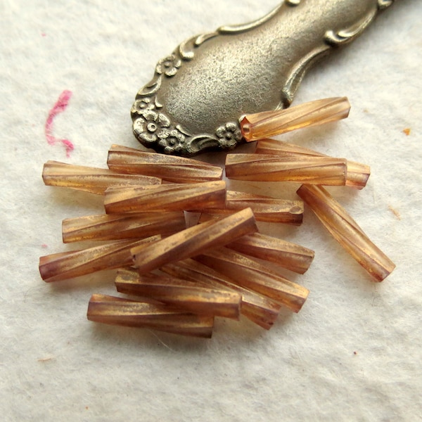 AGED GOLDEN BUGLES . 50 Miyuki Metallic Twisted Glass Beads . 2.7 mm by 12 mm . Supplies for Jewelry Making