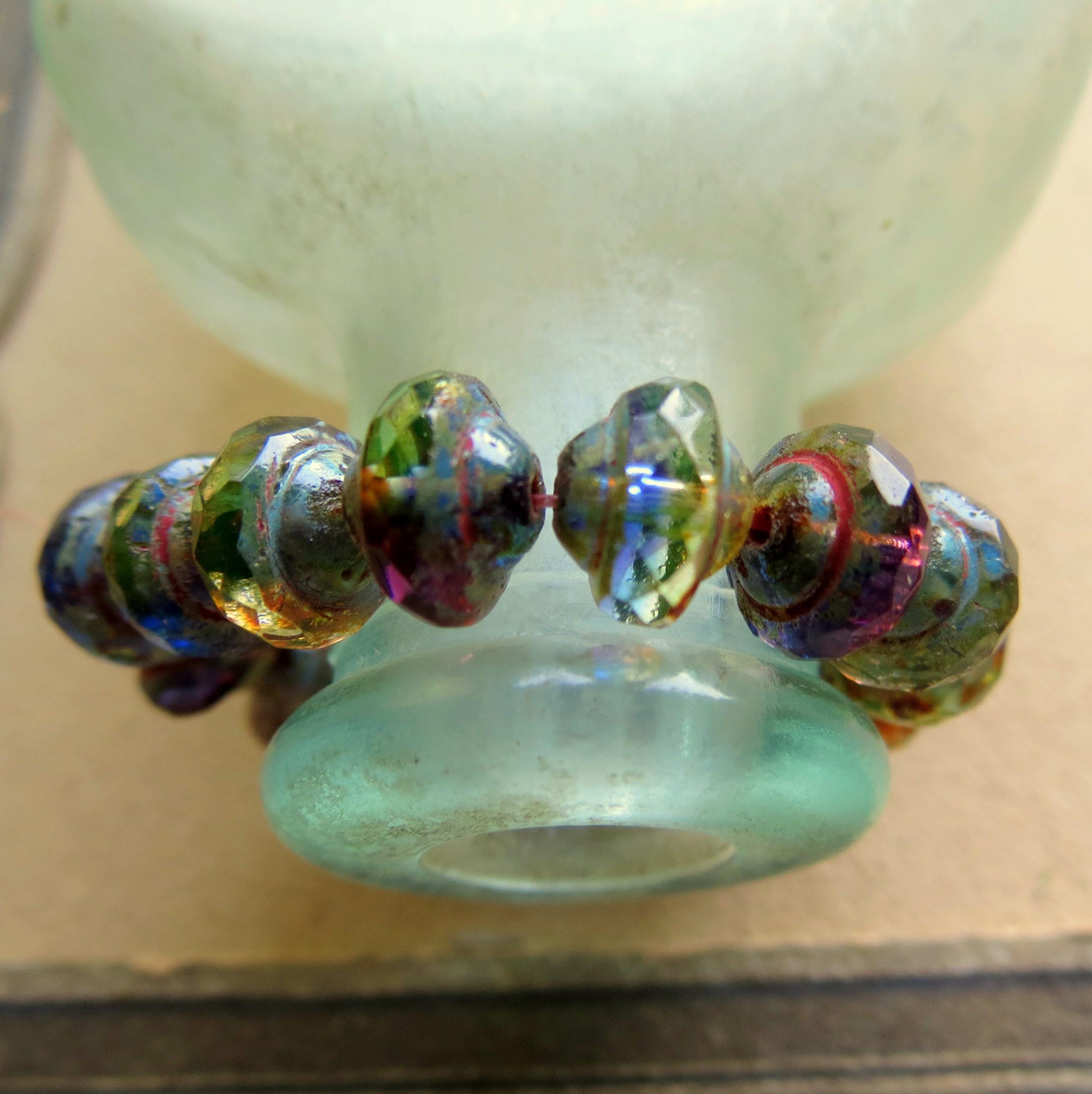 15pc 7mm Czech Glass Picasso Saturn Saucer Beads In Dark Sapphire Blue