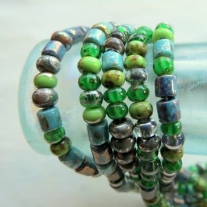 FOREST BUGLE MIX .  Czech Picasso Metallic Seed Beads . size 6/0  (one strand, about 170 beads) . Supplies for Jewelry Making
