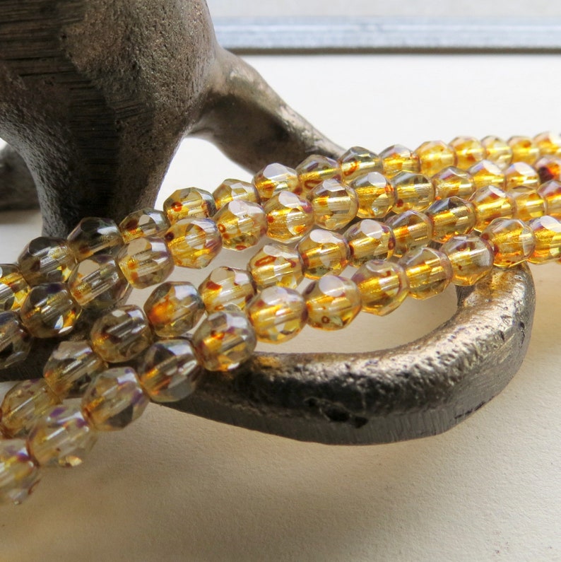 Czech Glass Faceted Beads 4 mm 50 beads New CRYSTAL PICASSO ROUNDS