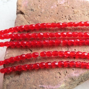 BRIGHT RED ROUNDS . 59 Czech Fire Polished Glass Beads . 3 mm beads . Supplies for Jewelry Making