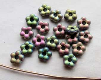 New VITRAIL FLOWER SPACERS . 50 Czech Metallic Matte Glass Beads . 5 mm . Supplies for Jewelry Making