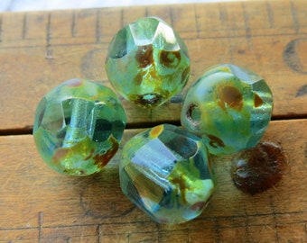Light AQUA CENTRALCUT NUGGETS . 8 Czech Faceted Picasso Beads . 9 mm . Supplies for Jewelry Making