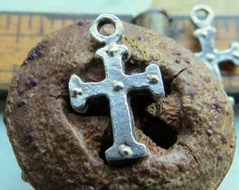 Mykonos PEWTER MEDIEVAL CROSSES . Mykonos Greek Charms . 14 mm by 8 mm . 5 pieces . Supplies for Jewelry Making