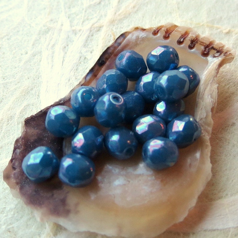 Supplies for Jewelry Making New BLUE NEBULA ROUNDS 50 beads 4 mm Czech Fire Polished Glass Beads