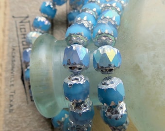 Blue Cathedral Czech Glass Beads: Metallic Silver AB Finish (6mm, 10pc)