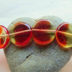 SWIRLED RED COINS . 4 Czech Polished Glass Coin Beads . 15 mm . Supplies for Jewelry Making