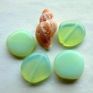 Jadeite Green Opalite Glass Coin Beads: 15mm Czech Supplies
