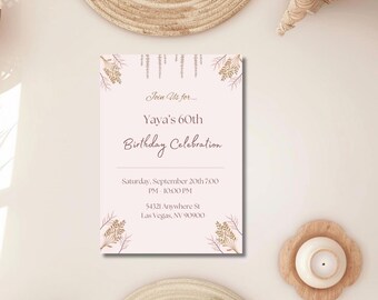 Boho 60th Birthday Editable Invitation