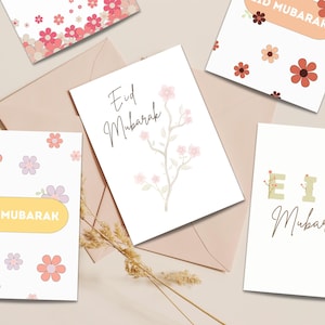 Conjunto de 6 cartões de saudação islâmicos para impressão Eid Mubarak – Download instantâneo