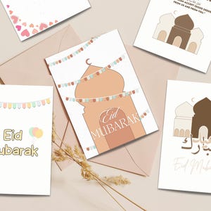 Cartões imprimíveis de Eid Mubarak – Conjunto de 6 cartões islâmicos – Download instantâneo