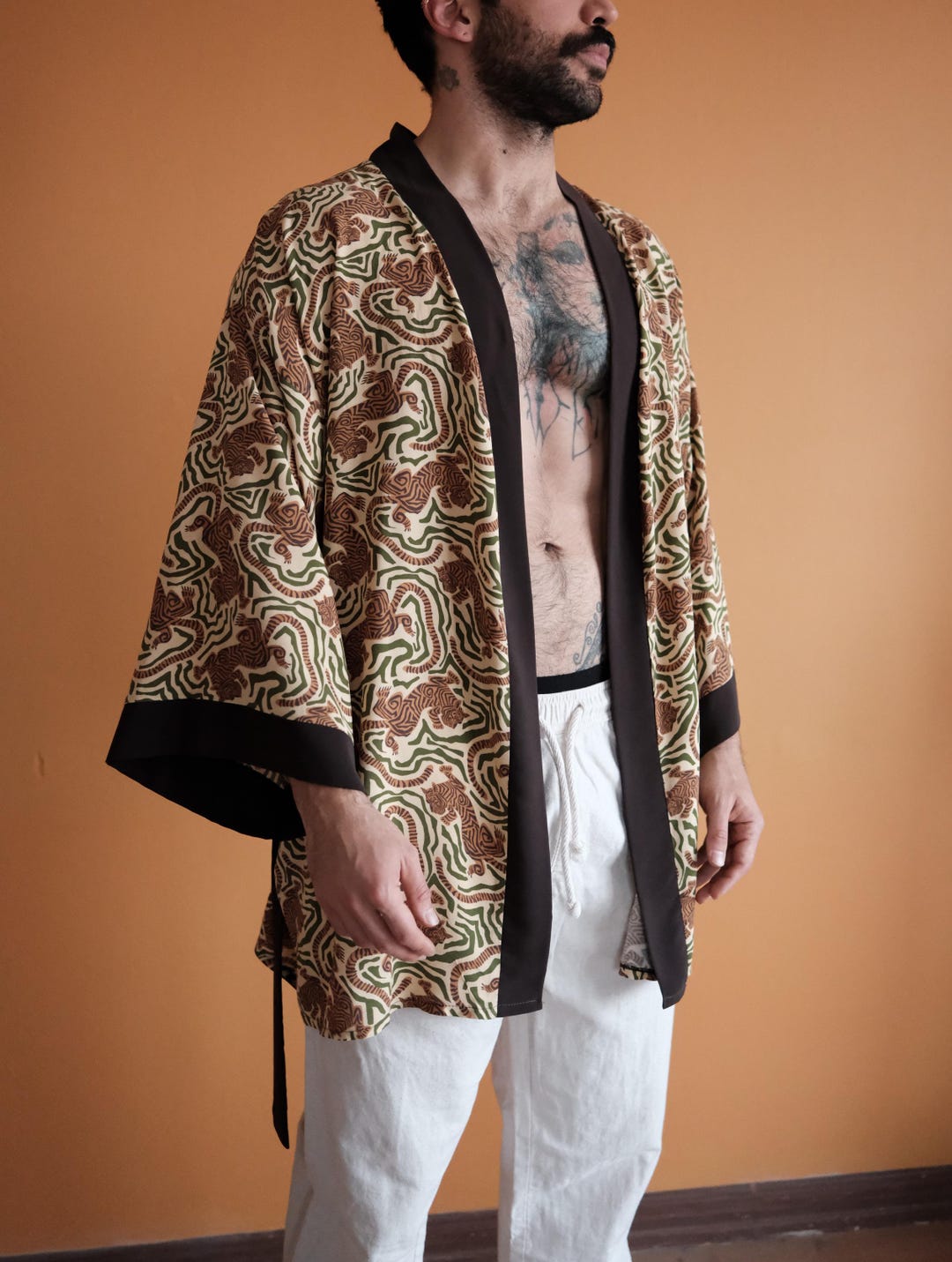 Bug Pattern Print Men Long Robe main image 0