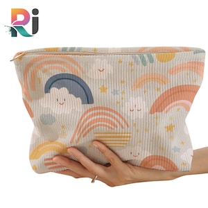 Fun Pattern Corduroy Makeup Bag – Travel Cosmetic Pouch for Women