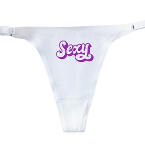 Sexy Ladies White Thong Girlfriend Gift - Retro Design - Fetish Thong - Kinky Gifts for Women - Horny Wife Gift - Playful Underwear