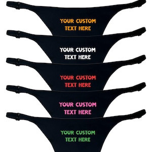 Your Custom Text Ladies Sexy Personalised Black Thong With Choice of Print Colour - Personalised Panties - Fetish Thongs - Kinky Gifts