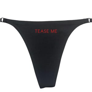 Tease Me Ladies Black Thong With Red Print Girlfriend Gift Sexy Thong - Fetish Thong - Kinky Gifts - Tease Me Gifts - Horny Panties