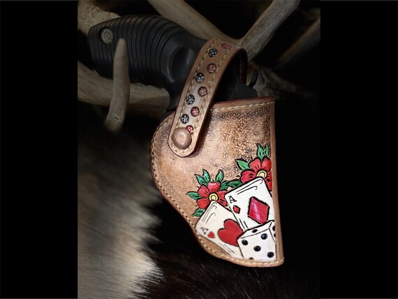 Leather hand made holster cards and dice