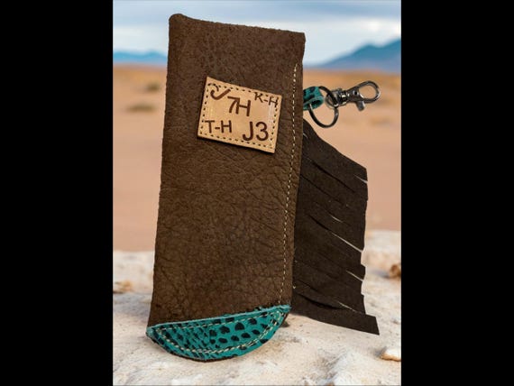 Beautiful Authentic Leather Sunglasses Case with Chapstick Holder