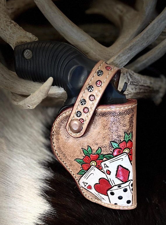 Leather hand made holster cards and dice