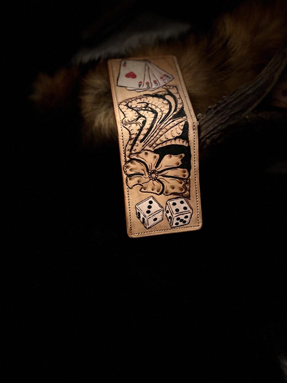 1 Men's Dice and Cards Clip Wallet Hand Tooled Leather