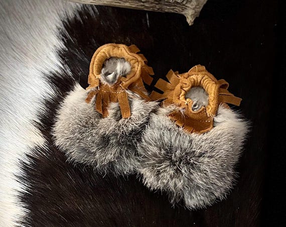 0-3 Newborn Baby Deer Hide and Rabbit Moccasin