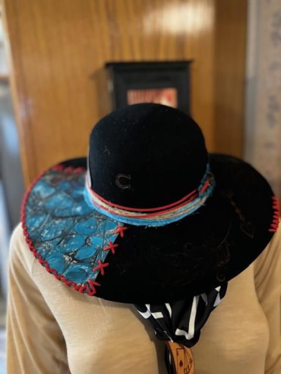 Beautiful Charlie 1 Highway  Hat with Authentic Leather Hand Made Feather and Leather Patch. Large
