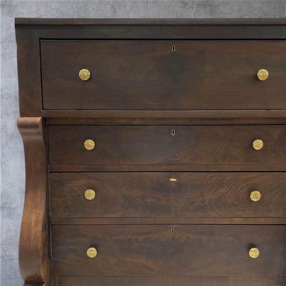 SOLD! Vintage Antique Burled Wood Chest, Empire Dresser 1800's Chest of Drawers, Entry Console, Accent Furniture, Solid Brass