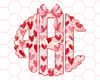 Cuore rosso personalizzato con fiocco monogramma PNG, download digitale, cuore rosso fiocco monogramma PNG, monogramma di San Valentino PNG, San Valentino