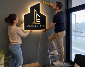 Custom LED Business Logo Sign | Round Light Box Sign, 3D Office Wall Decor
